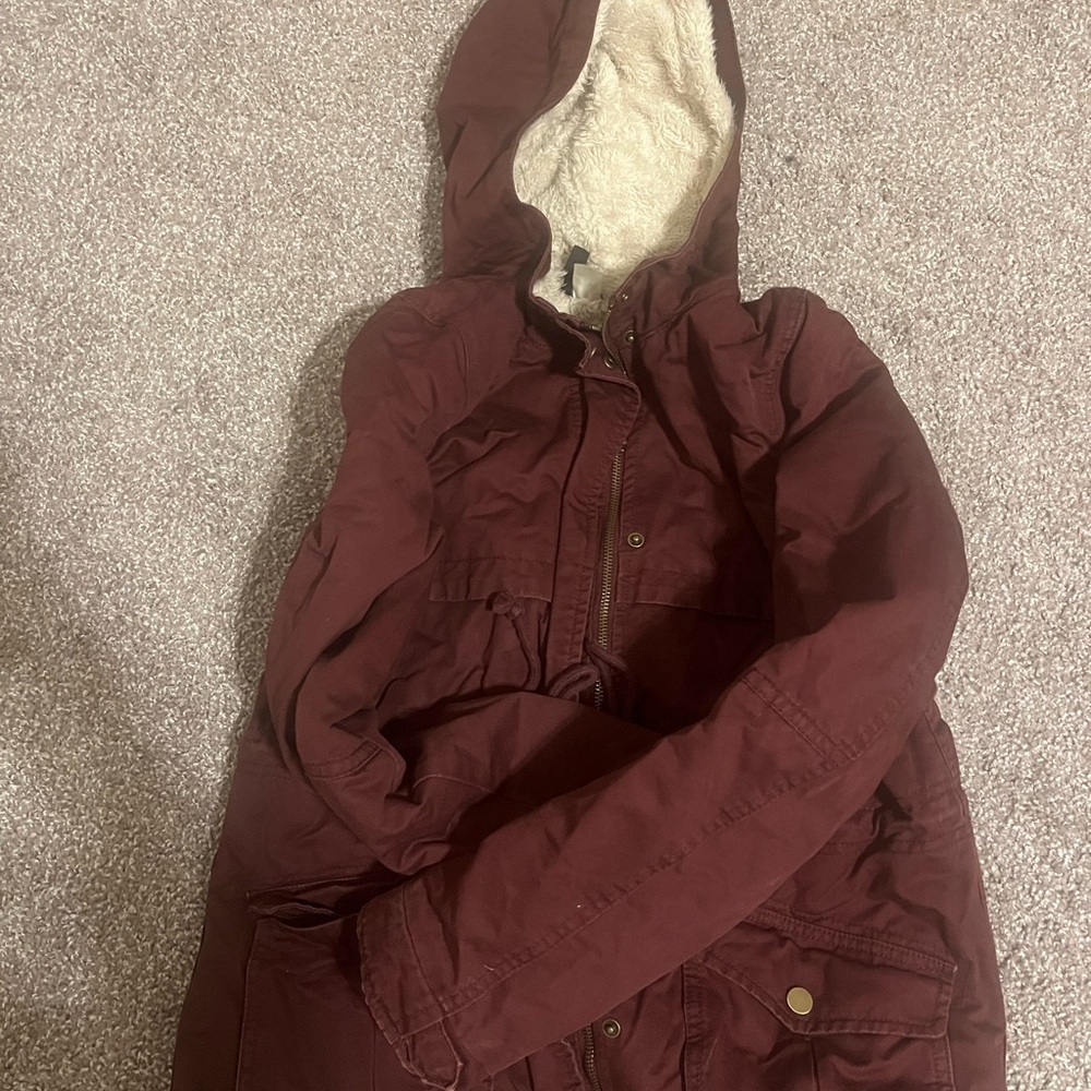 Burgundy Hooded Jacket with Sherpa Lining